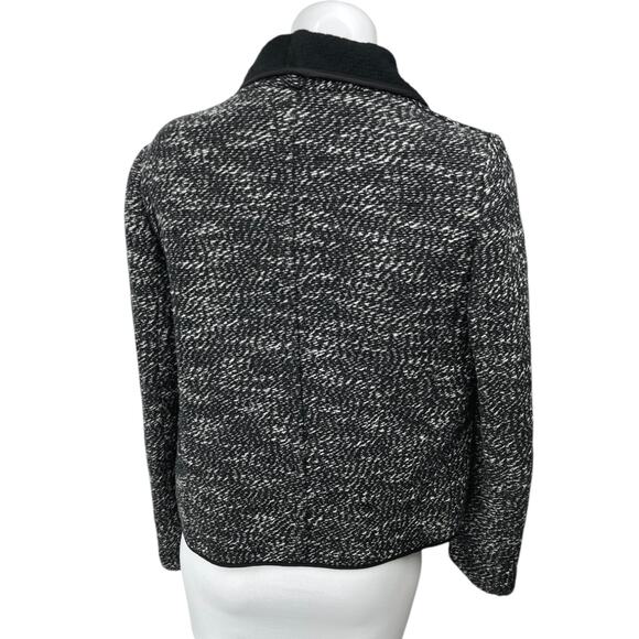 Ann Taylor Black White Tweed Draped Collar Open Front Shawl Cardigan Jacket Sz S - Picture 2 of 4
